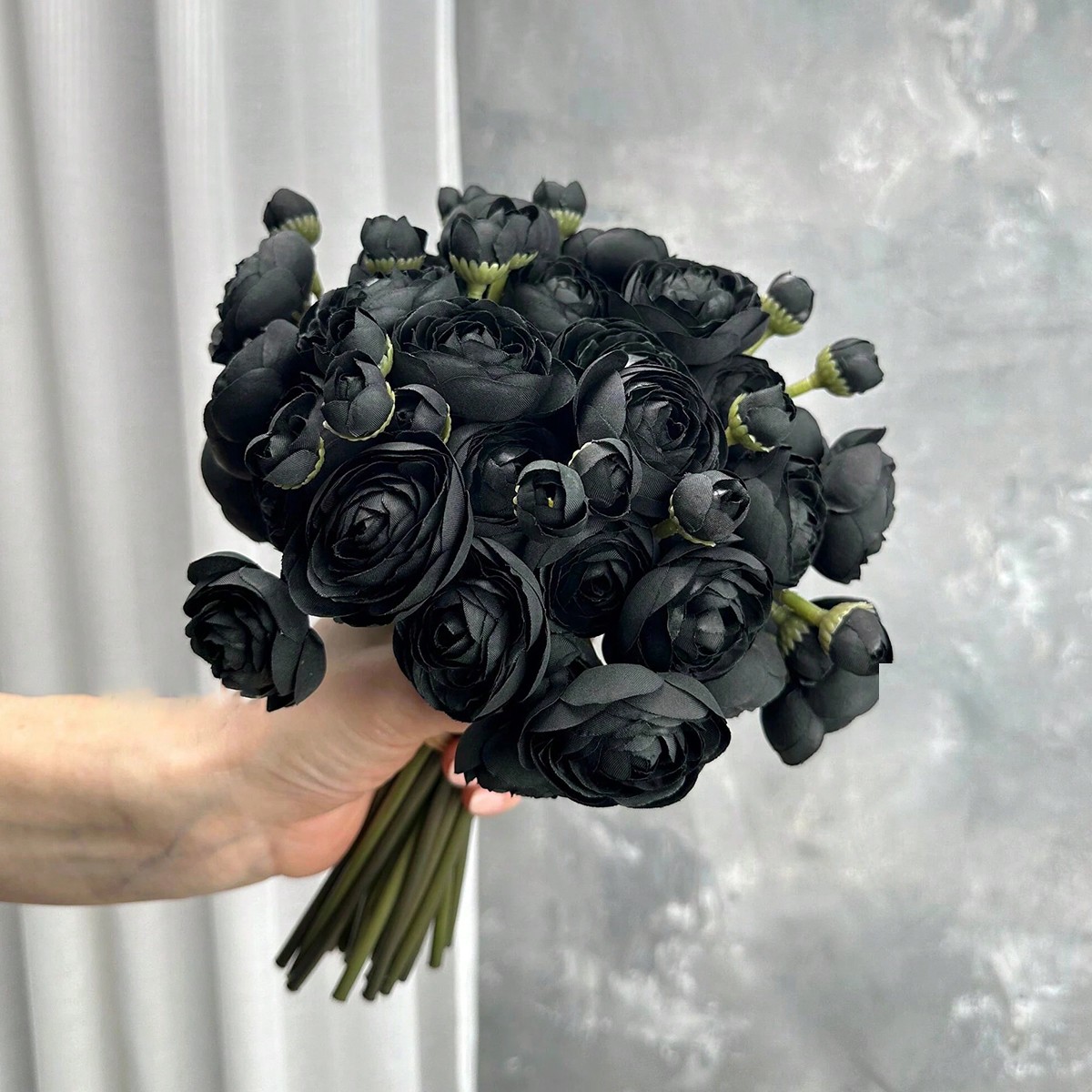 Dried Flower Bunch - Mini Ranunculus noir, fleur artificielle en