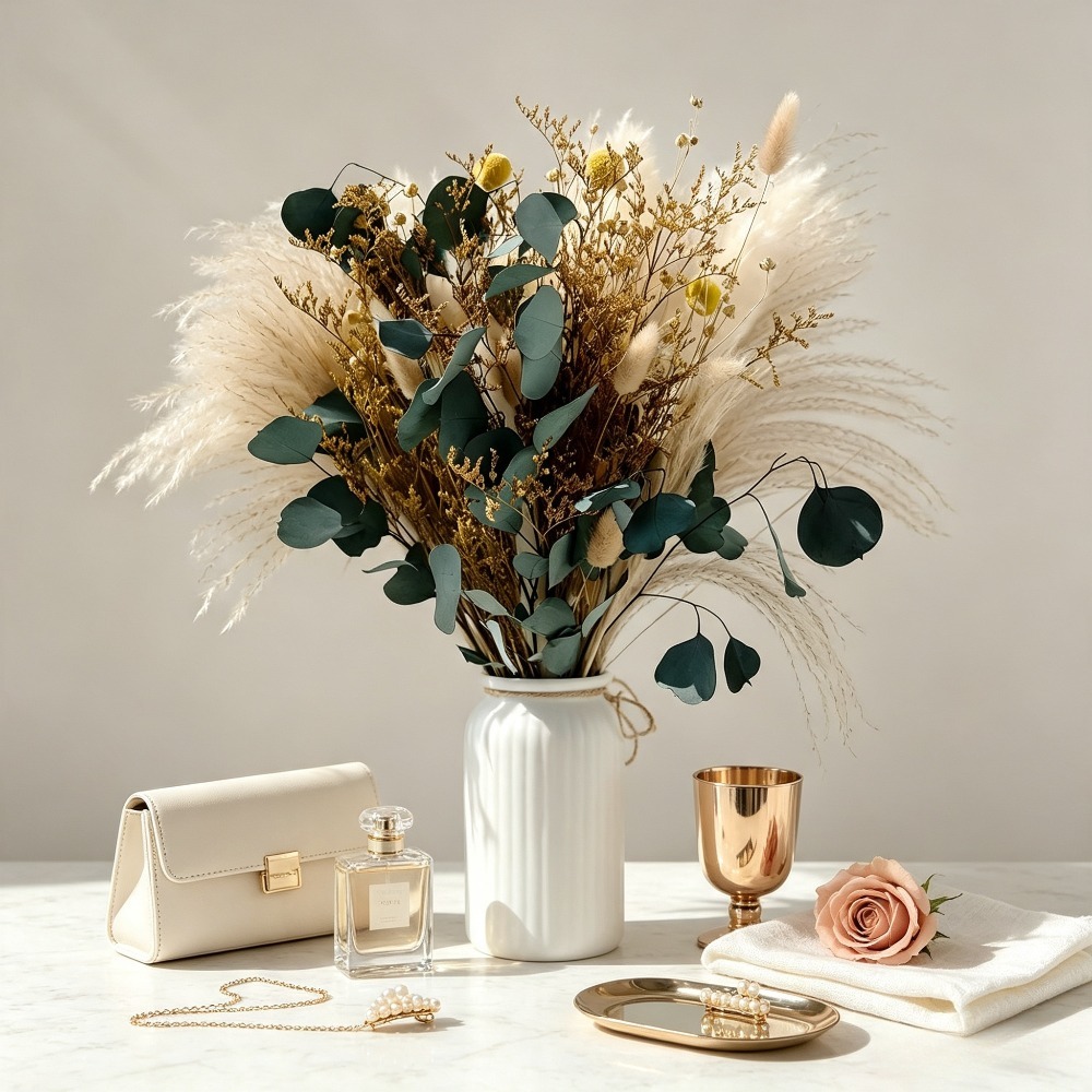 Bouquet d'herbe de pampa séché - Eucalyptus Preserved avis et prix